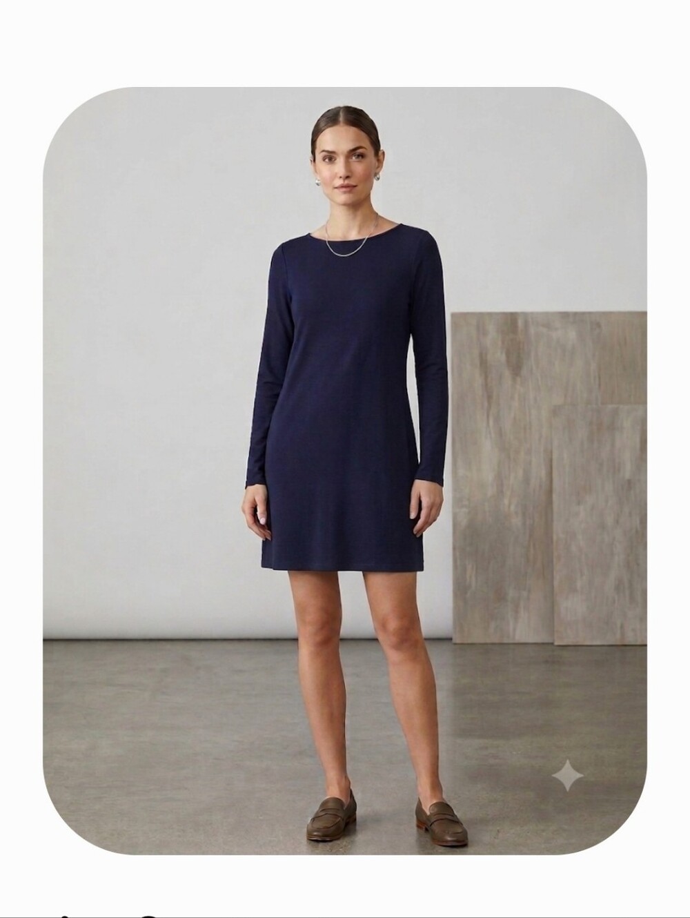Eileen Fisher Navy Long-Sleeve Shift Dress